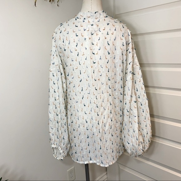 LOU & Grey Flowy Breezy Off White Boho Trendy Oversize Blouse Balloon Sleeves XL - Picture 7 of 10